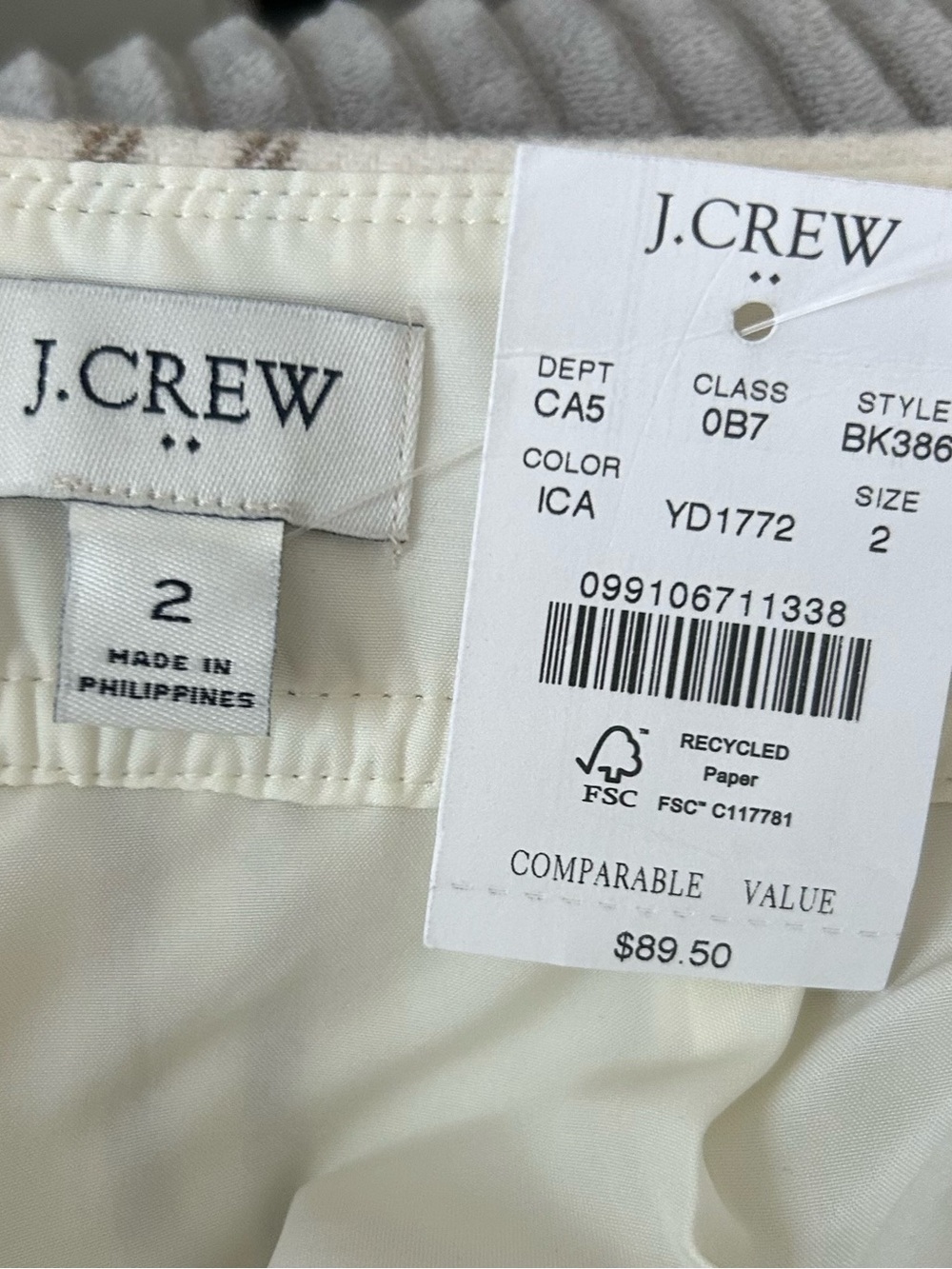 NWT J. Crew Cream Plaid Mini Skirt with Brown Windowpane - Picture 6 of 7
